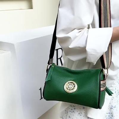 Genuine Leather Crossbody Bag Stylish Black  Green Women's Trendy Handbag with Adjustable Strap  Waterproof