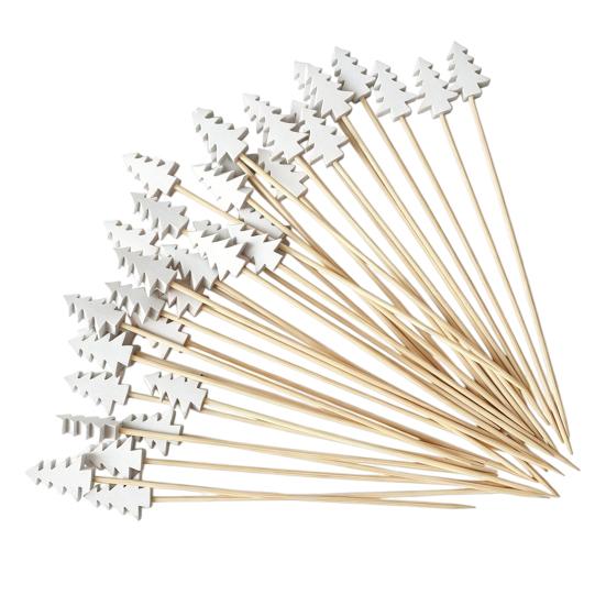 100PCS Cocktail Picks Christmas Decor Disposable Tree Top Bamboo 100pcs белый