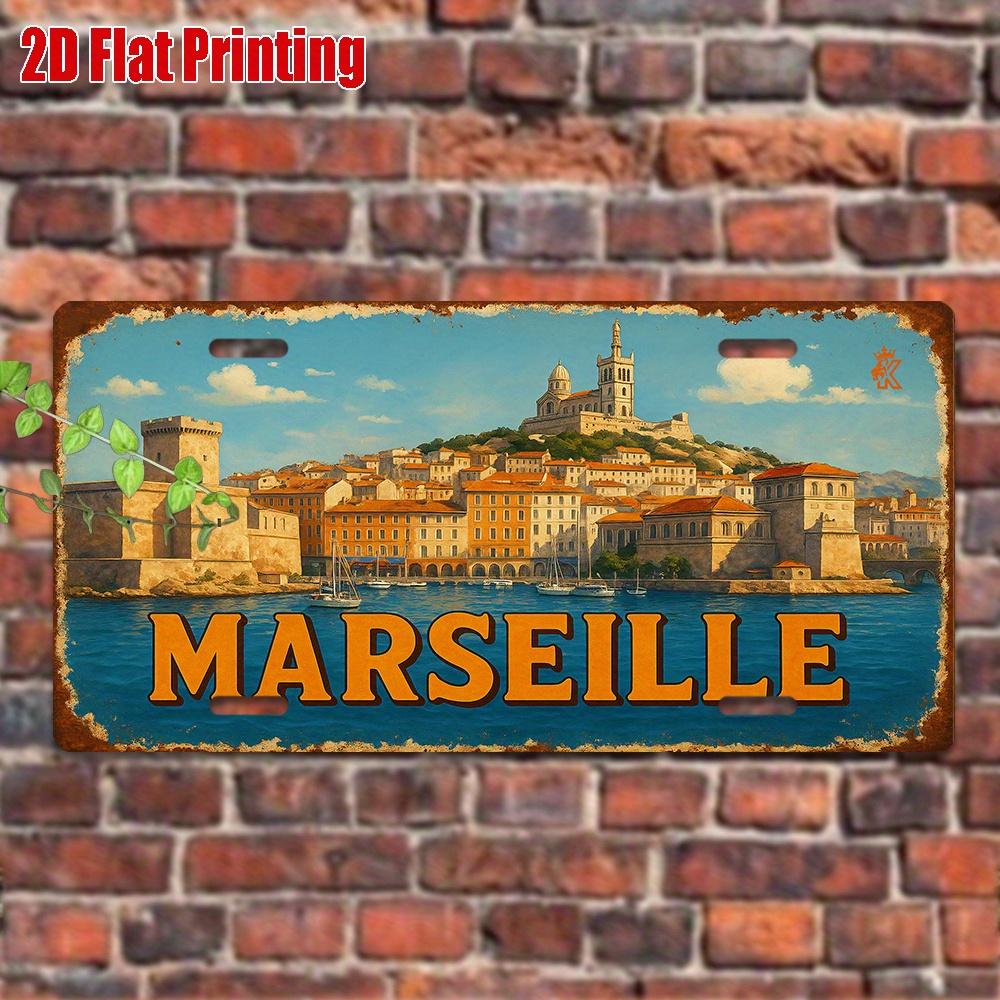 D Flat Pc Vintage Metal Plaque for Decorative Use Only Outdoor Sign Wall Decor Marseille Aluminum Sign Home Decoration