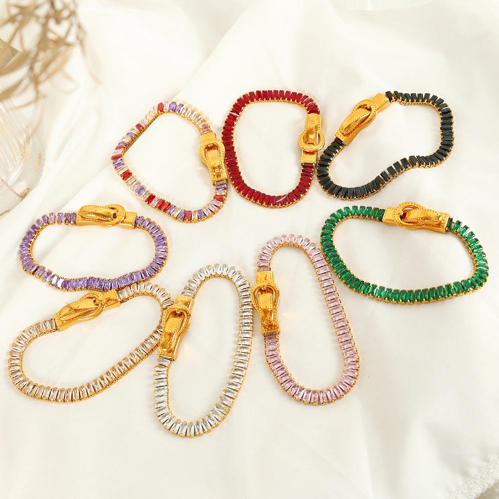 Waterproof Ins Light Luxury Buckle Colorful CZ Magnetic Clasp 18K Gold Plated Tennis Bracelets With EU Reach US CPSIA Standard