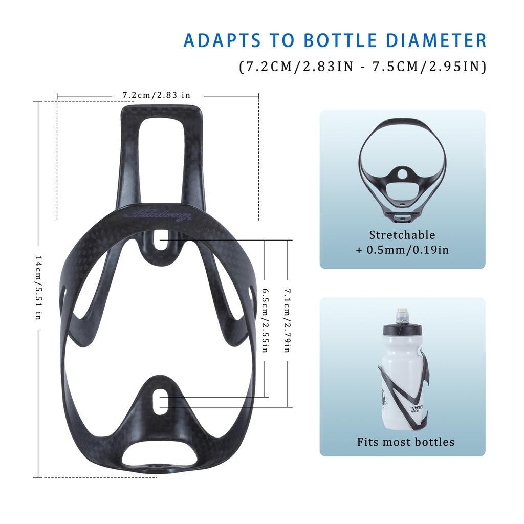 HUALONG Carbon Fiber Bicycle Water Bottle Cage MTB Road Bike Water Bottle Holder, Black Red Gray White, (20±2g).