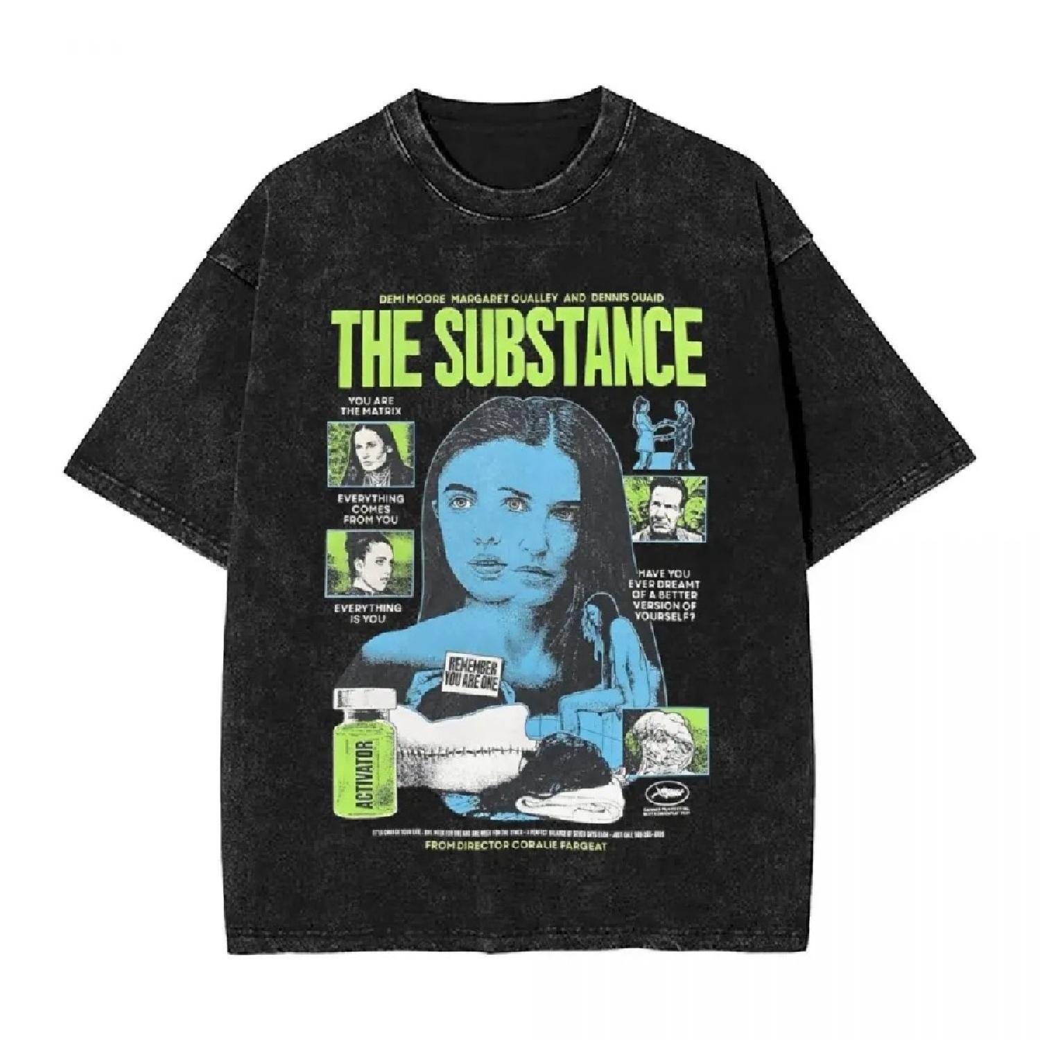 

Мужская футболка The Substance Фильм ужасов Выстиранные футболки Новинка Летние футболки Y2K Забавный принт Хлопковые топы Новое поступление S чёрный