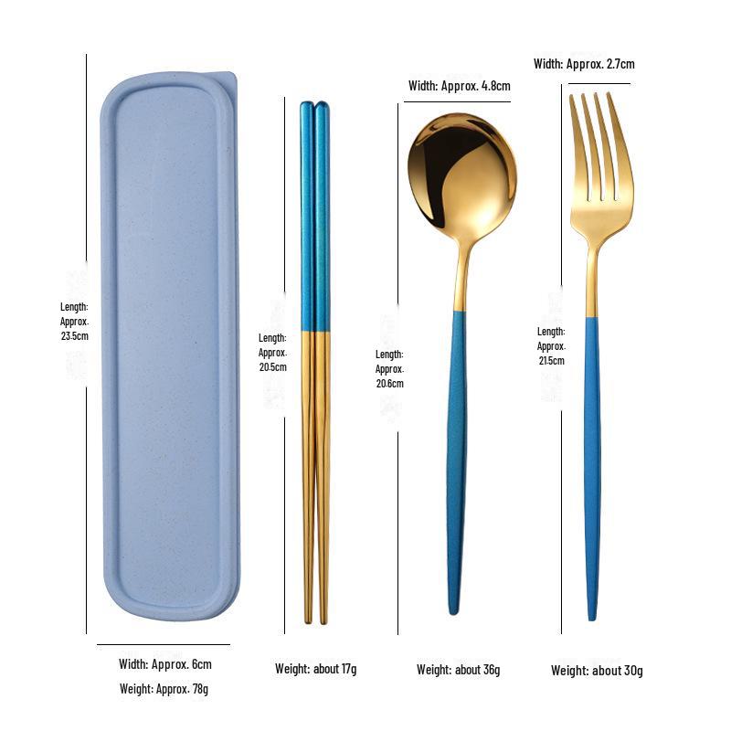 Stainless Steel Portable Tableware Set: Chopsticks, Spoon, Fork - Customizable Student/Outdoor Gift with Logo.