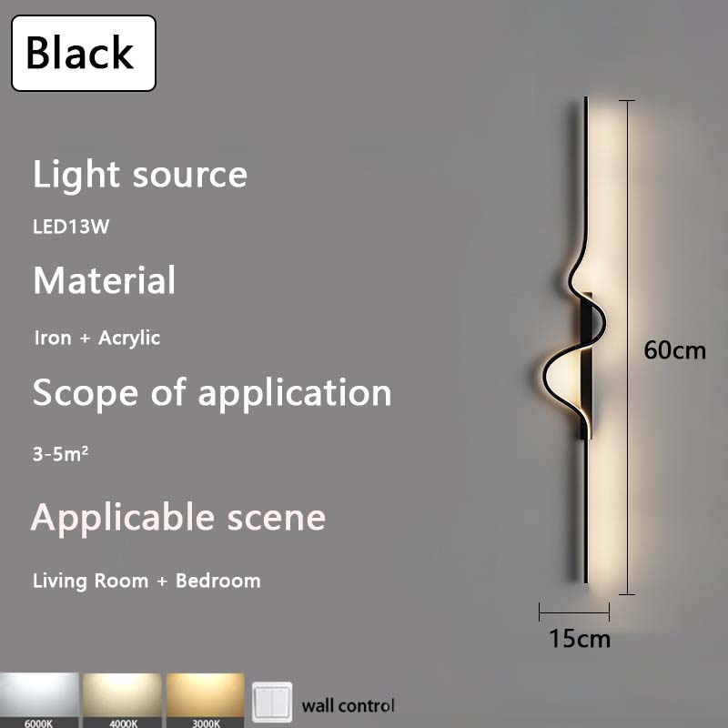 Creative Minimalist Long Strip Light Living Room Sofa Background Wall Light Bedroom Bedside Wave-shaped Decorative Light
