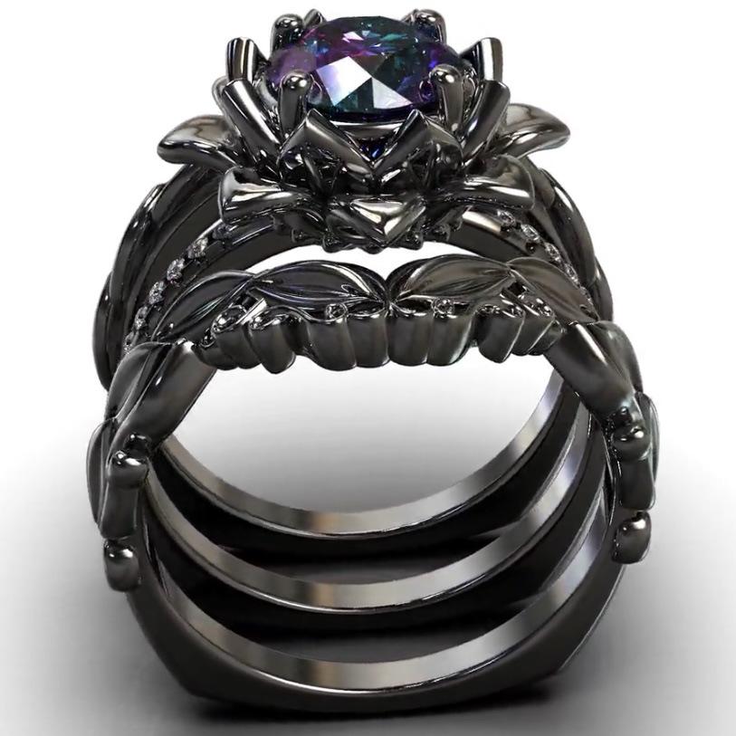 Three Heroes Zirkon Rose Gun Black Stapelbares Ring-Set - Damen-Trio