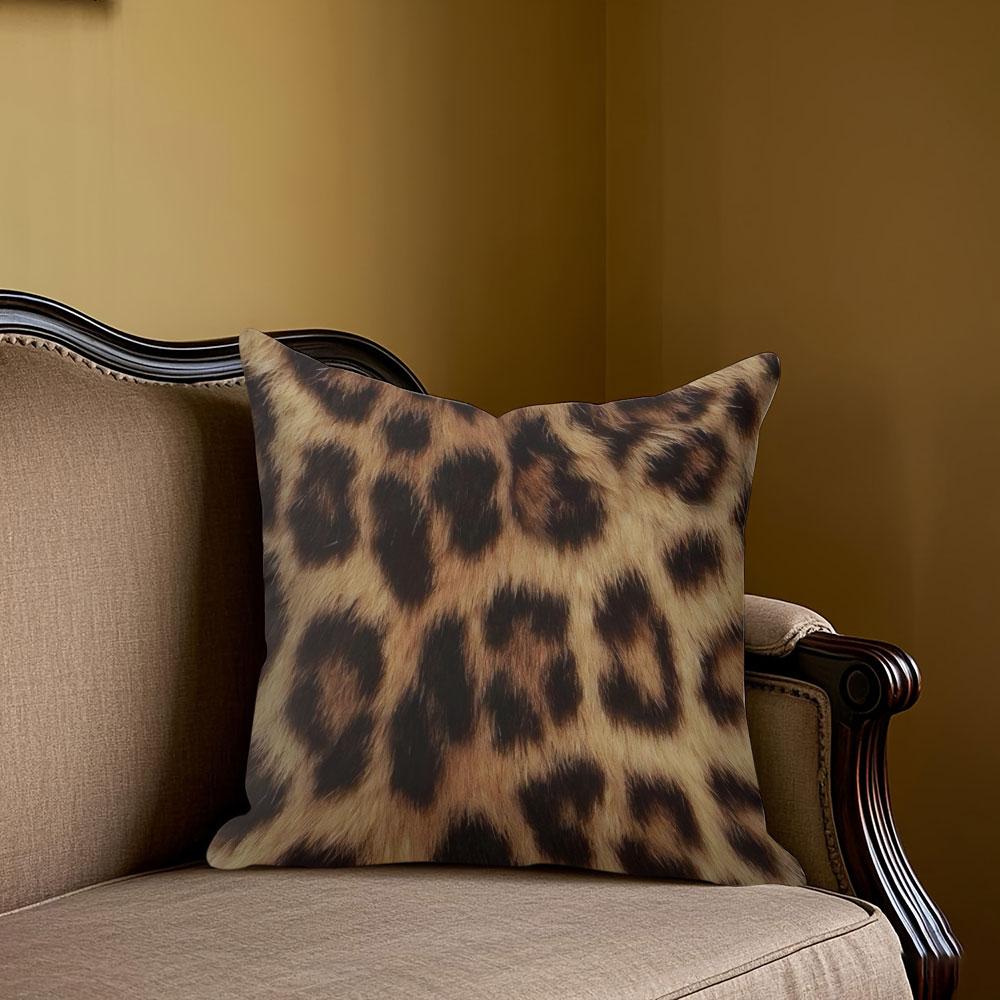 Jmg Clothing Unisex Savanna Leopard Print Square Jacquard Pillow Cover For Sofa Office Waist Cushion Cover Home Decorative Pillowcase