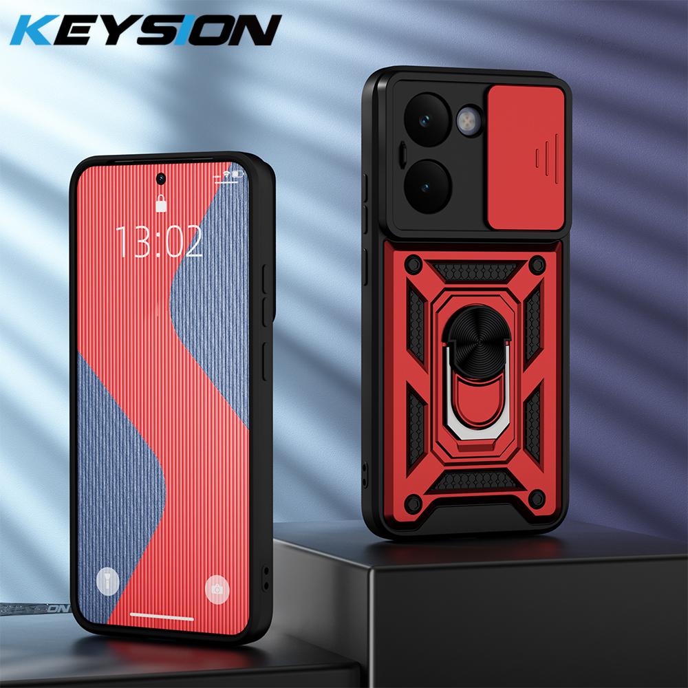 

KEYSION Shockproof Armor Case for Realme P3 Ultra 5G Slide Camera Lens Protection Ring Stand Phone Cover for Realme P3 Ultra 5G for Realme P3 Ultra 5G червоний