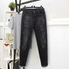 Spring Autumn Women's High-waist Jeans Slim Fit Stretchy Plus-size Skinny Jeans Tight Nine-point Pants