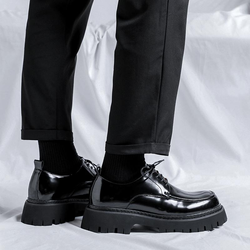 Fashion Casual Leather Shoes Man Men High Sole Platform Japan Harajuku Korean Streetwear Fashion Glossy Business Wedding Leather Shoes