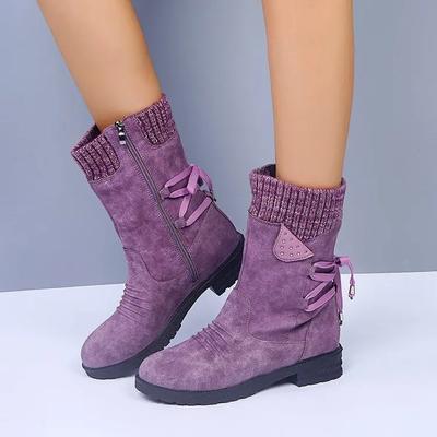 2024 Kış Kadın Orta Baldır Botları Moda Süet Kar Botları Retro Fermuarlı Sıcak Botlar Kadın Ayakkabıları Alçak Topuklu Botlar Botas Mujer
