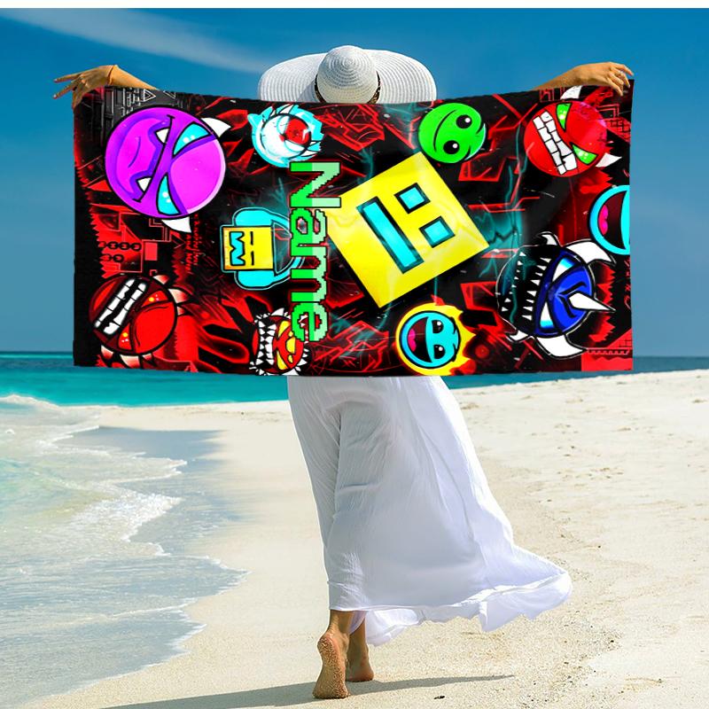Personalized Customized Proof Beach Towel with Geometry Dash Pattern - Soft, Absorbent,quick-drying,perfect Swimming,camping&bathing