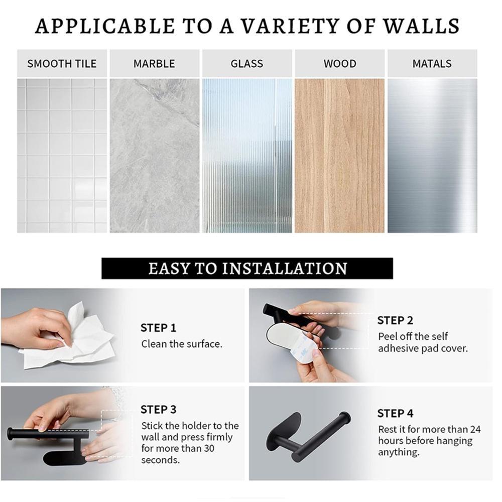 2Pcs Non Punching Wall Mounted Toilet Paper Holder Rustproof Anticorrosion Stainless Steel Bathroom Kitchen Toilet Paper Roll Holders