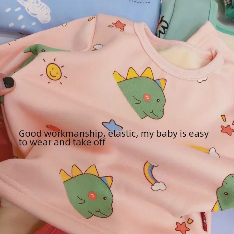 Sada dětského plyšového termoprádla - Chlapecký a dívčí teplý podzimní/zimní dvoudílný oblek