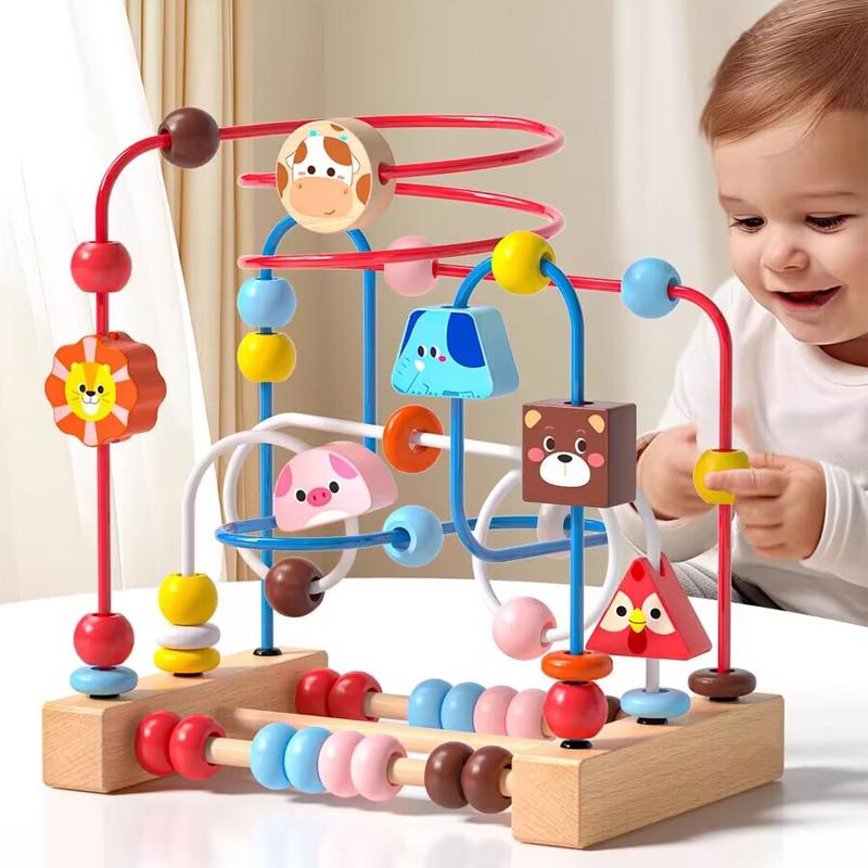 Jouets Montessori Bébé Roller Coaster en Bois Labyrinthe de Perles Jeune Enfant Apprentissage Précoce Puzzle Éducatif Jouet Mathématique pour Enfants 1 2 3 Ans