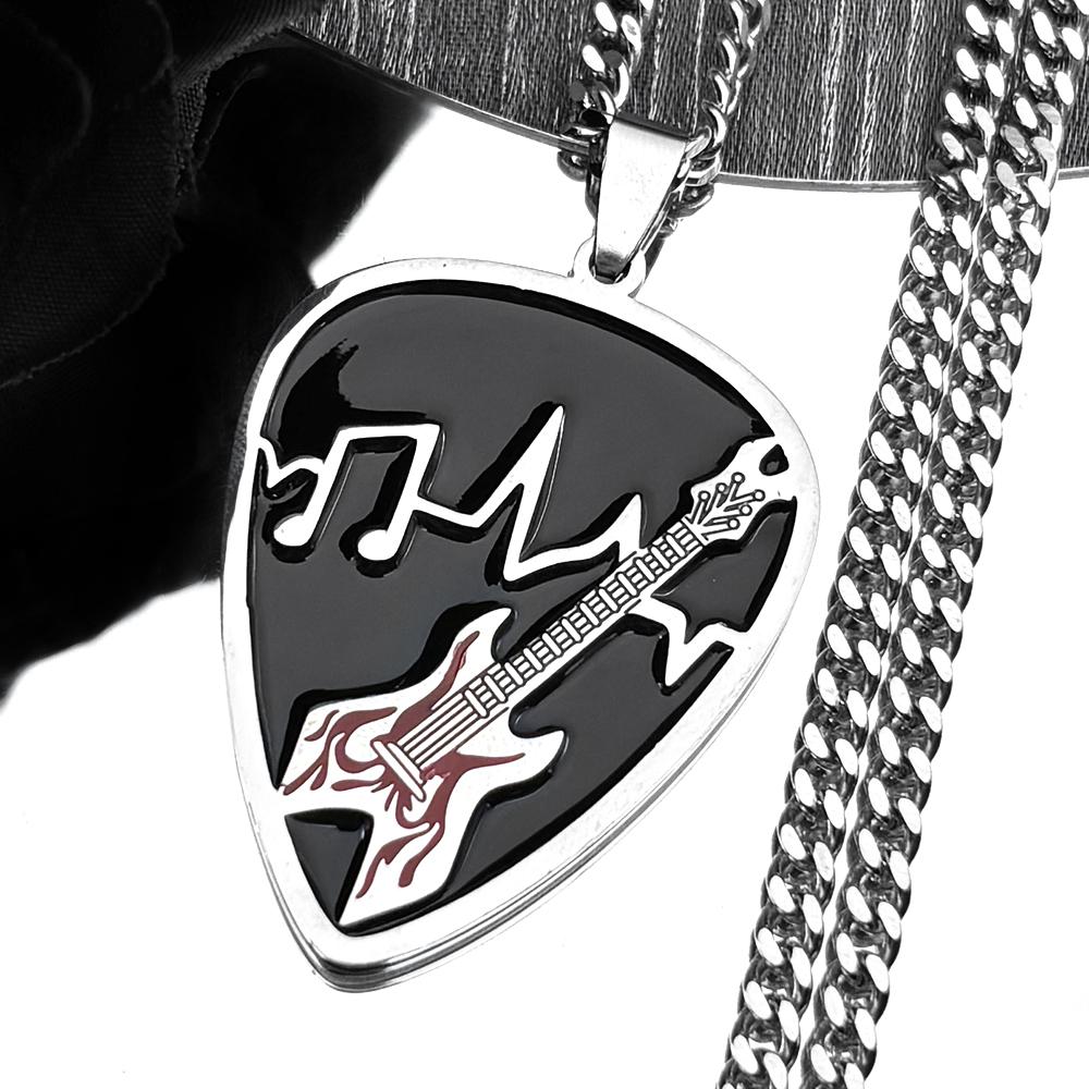 Хип-хоп гитарный медиатор Звуковая волна Цепочка Ожерелье Для женщин Мужчин Нержавеющая сталь Серебряный Музыкальное Рок Панк Украшения