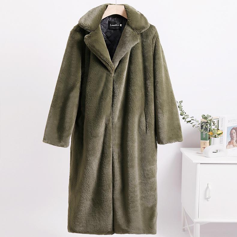 Solid Plush Winter Coats Women Long Lapel Faux Fur Jacket Fluffy Luxury Artificial Fur Jacket Teddy Female Fake Natural Fur Coat Women