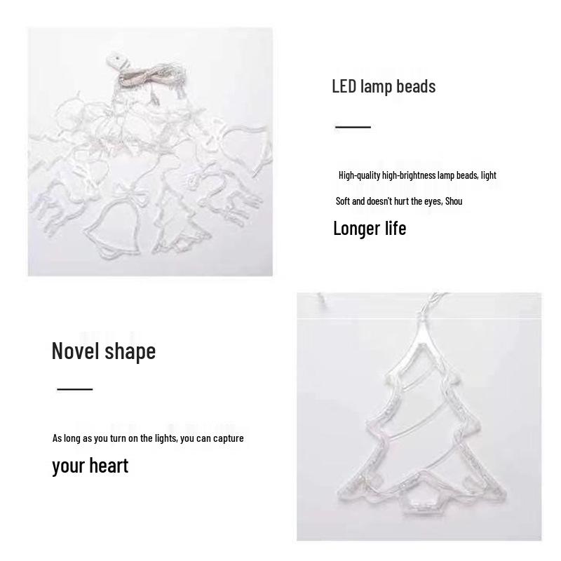 LED Curtain Icicle Christmas Lights - Creative Elk & Bells String Lights for Holiday Decor