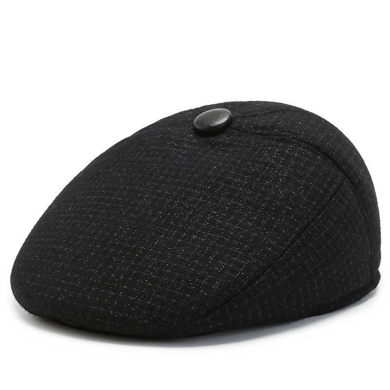 Hat Men's Beret Autumn and Winter New Woolen Ear Protector Peaked Cap Fleece Warm Cotton Hat Forward Hat