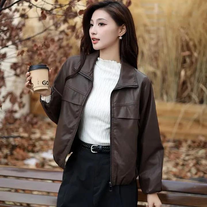 Giacca da completo in pelle PU nera lunga da donna, ampia, primaverile, autunnale, con stile elegante, giacca in pelle di grandi dimensioni