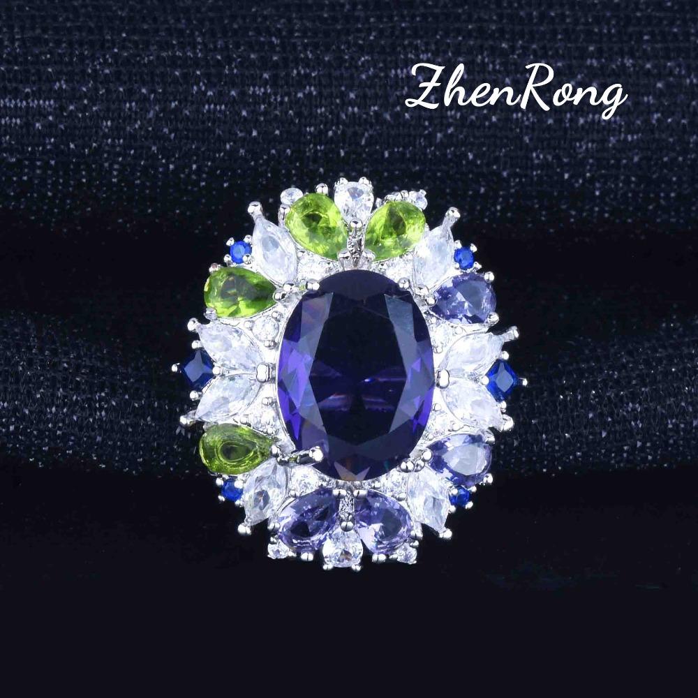Luxus Damenschmuckset Lila Zirkon Anhänger Verstellbarer Ring Edelsteinohrringe Halskette Modeaccessoire