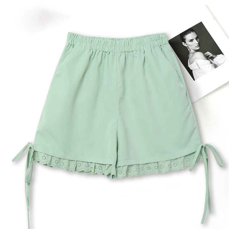 

ZANZEA Женские повседневные летние короткие шорты свободного кроя с эластичной талией и пэчворком из вязаного крючком полотна L зелёный