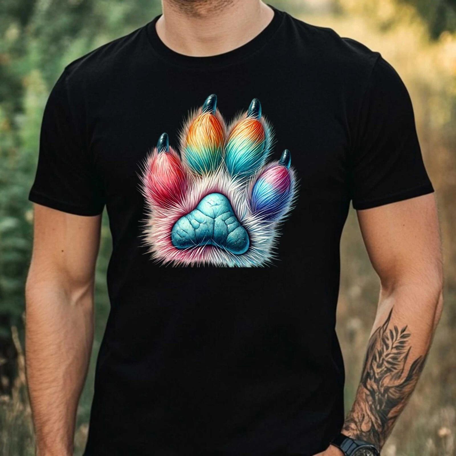 T-Shirt Herren Bunter Tierpfotenabdruck Motiv Baumwolle Größe XS bis 5XL XXXXL