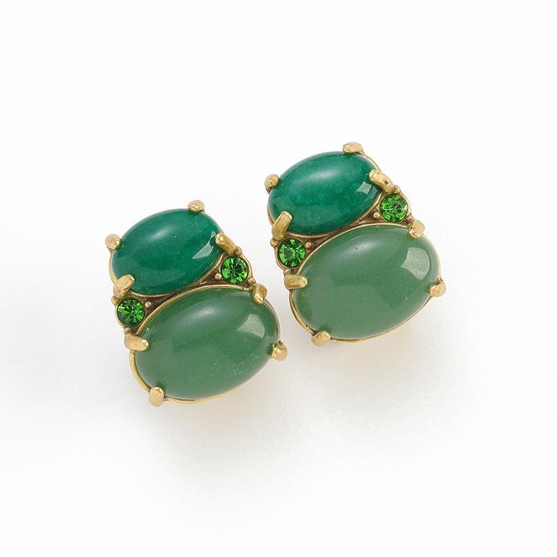Retro Antique Colorfast Green Agate  Amethyst Earrings