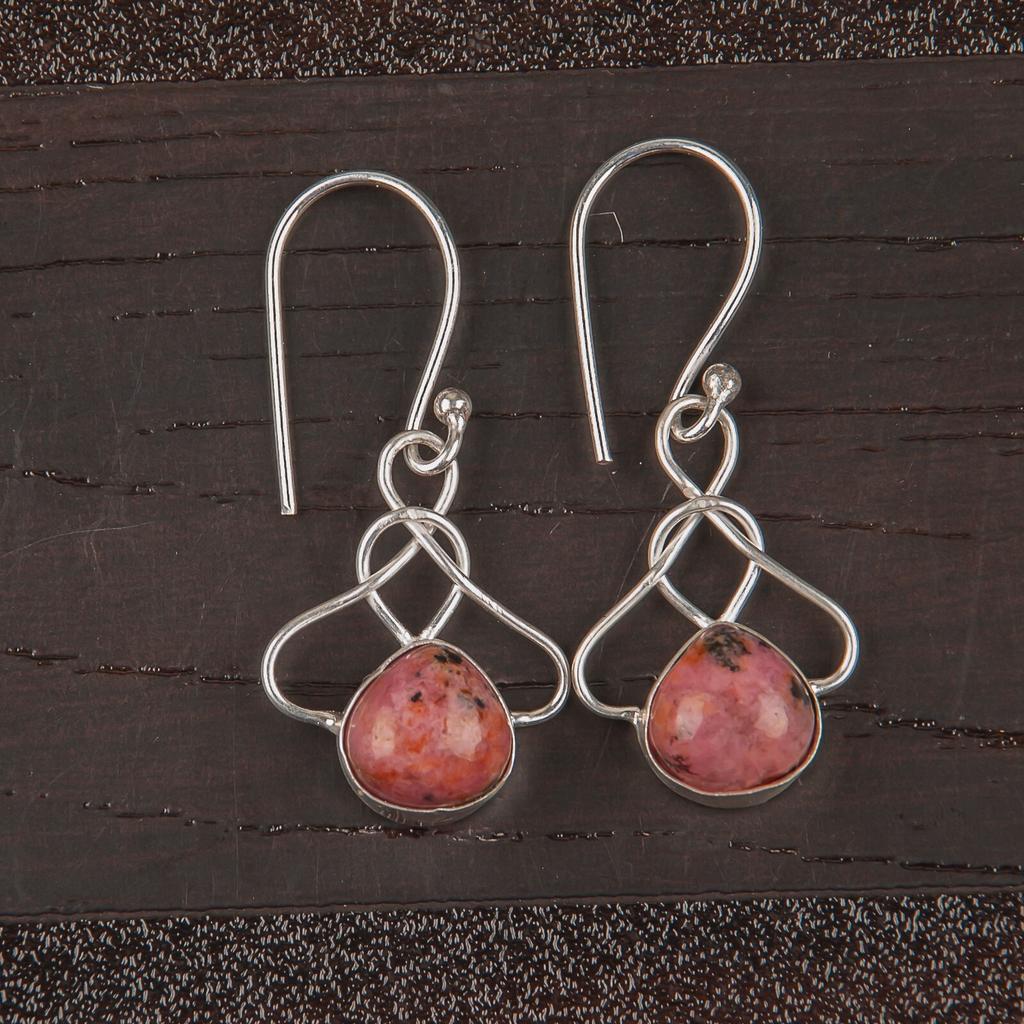 Natural Black Rhodonite  925 Sterling Silver Jewelry Handcrafted Earrings 1.50" EE-2-33