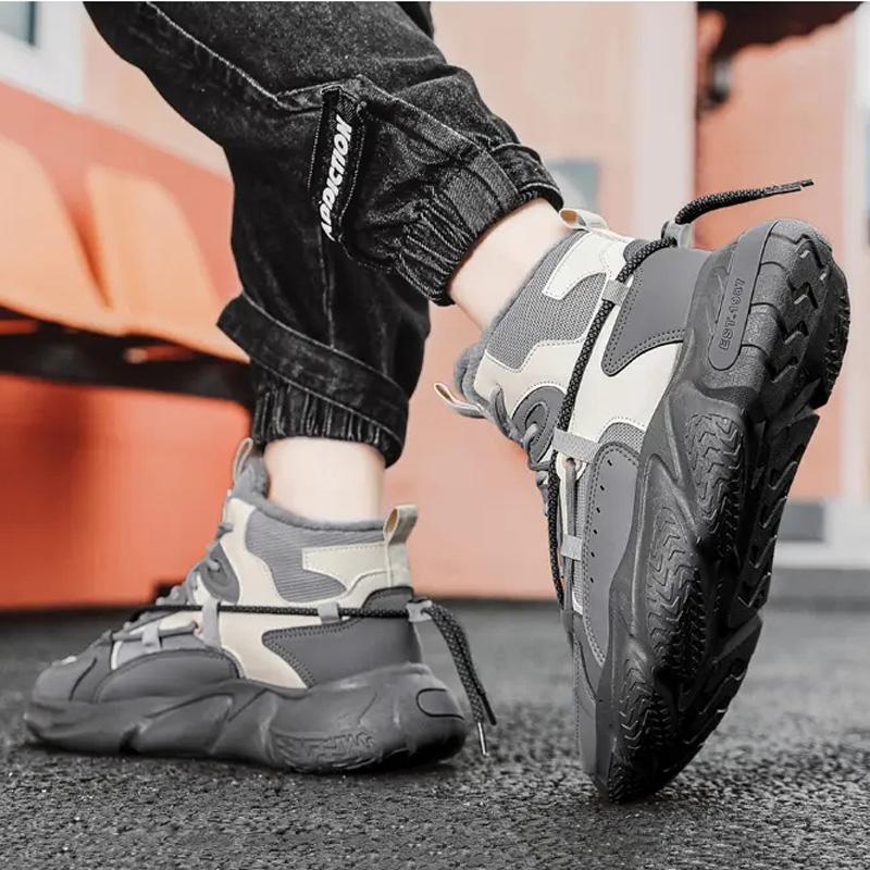 Fashion Versatile Plus Velvet Men's Shoes Trendy Comfortable Warm Casual Shoes Thick-soled Shock-absorbing Non-slip Sports Shoes