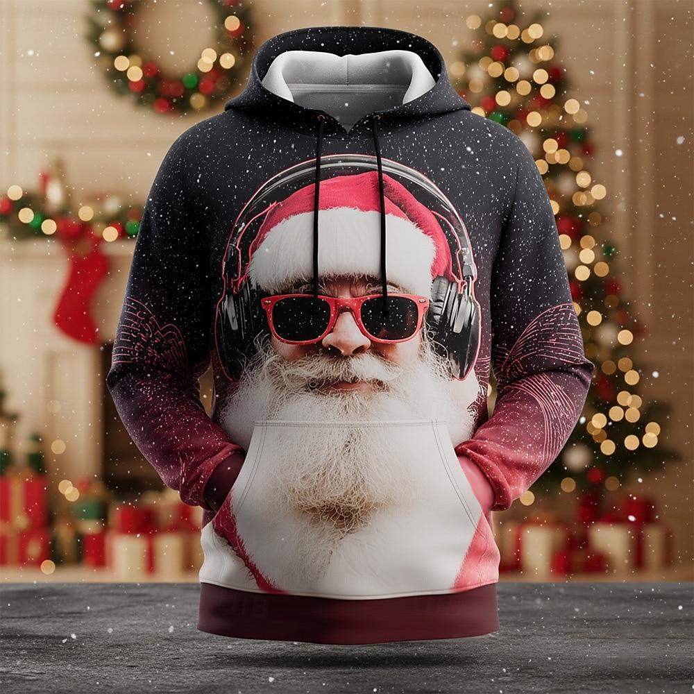 Christmas Men's Santa Claus Hoodie Sweatshirt Fashion Daily Casual Crew Neck Hooded Party Gift Drawstring Fall Winter Designer