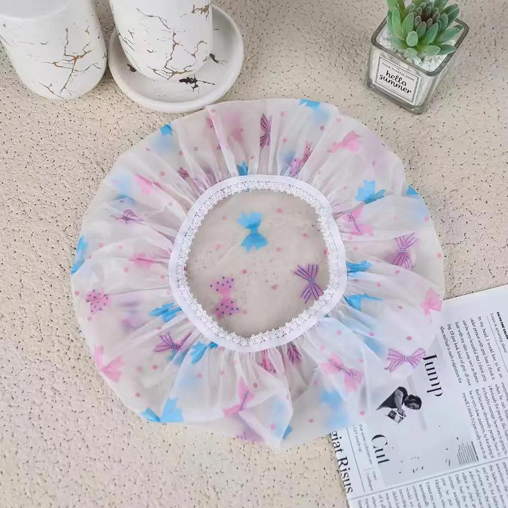 1PC Reusable PE Shower Cap - Adjustable Printed Design with Elastic Band for Spa Salon & Kitchen Oil Fume Protection Shower Cap