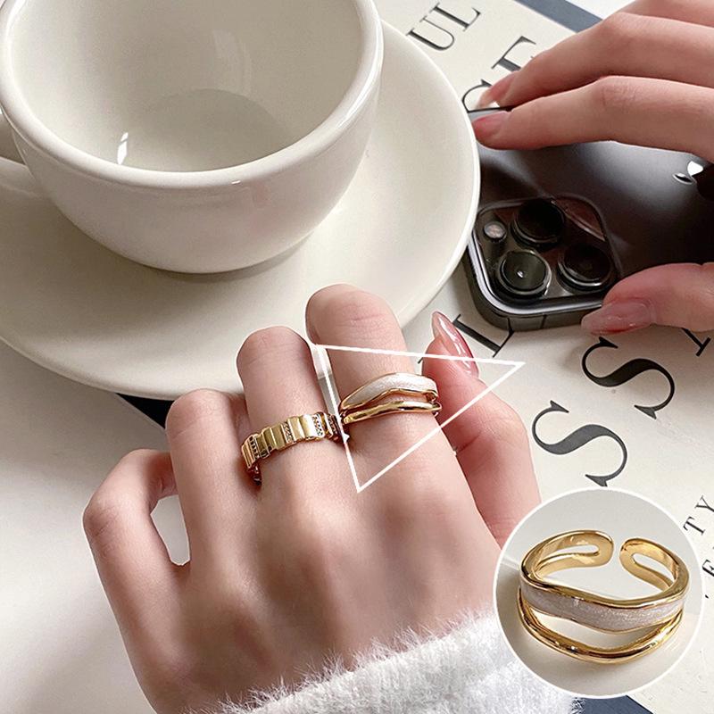 

Двухслойное геометрическое кольцо на палец из серебра 925 пробы с покрытием - Женская ретро-мода Adjustable Opening