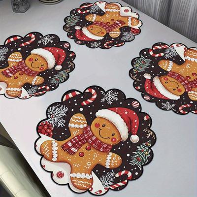Winterlebkuchen für Muster Runde Platzsets, Rutschfeste Tischsets, Hitzebeständig, Nur Trockenreinigung, Perfekt für Winterliches Essen und Partydeko