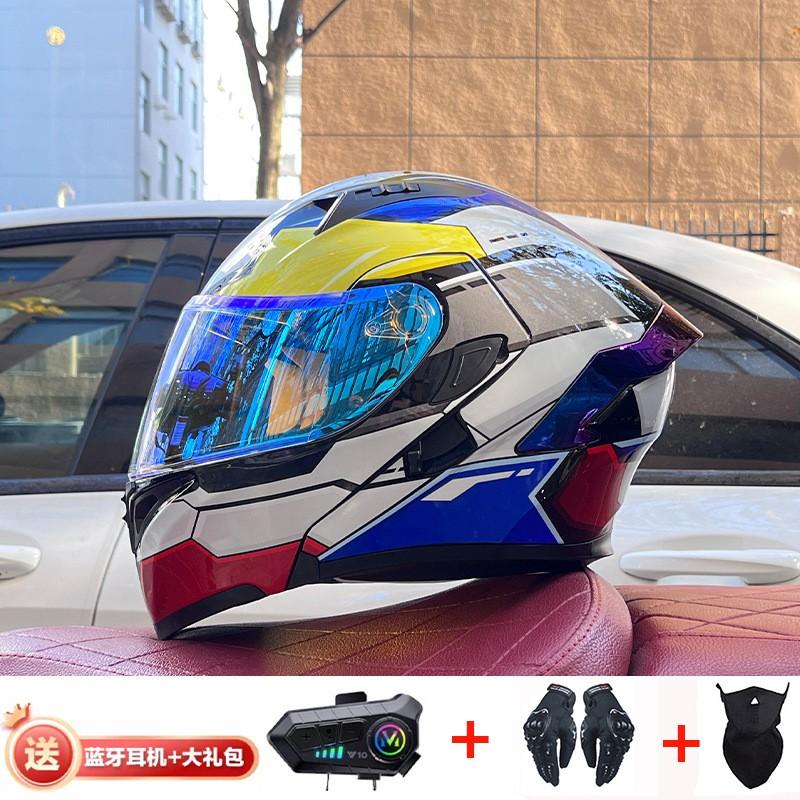 Full Face Motorcycle Helmet With Dual Visor Winter Warm Lining Bluetooth Slot Scooter Riders Men Women All Season