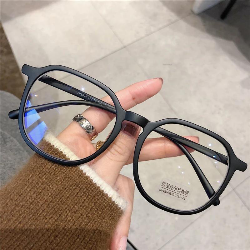 New Anti Blue Light Flat Mirror Plain Face Large Frame Glasses Matte Black Frame Large Face Slimming Glasses