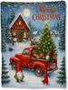 Christmas Tree Blanket, Soft Lightweight Flannel Red Truck Gnomes Snowy Cabin Throw Blanket for Couch, Bed, Travel & Home Decor