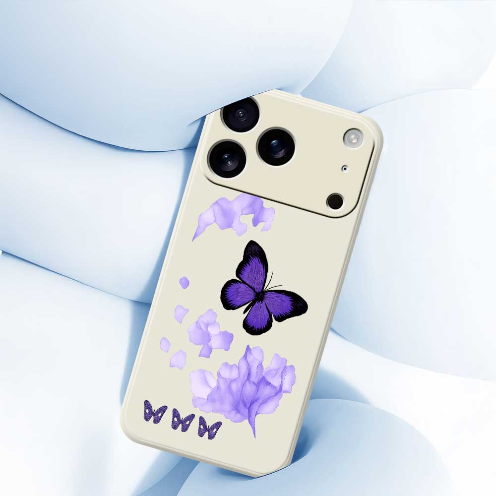 For iPhone 17 Pro Case Purple Butterfly Pattern Printing Straight Edge TPU Phone Back Cover