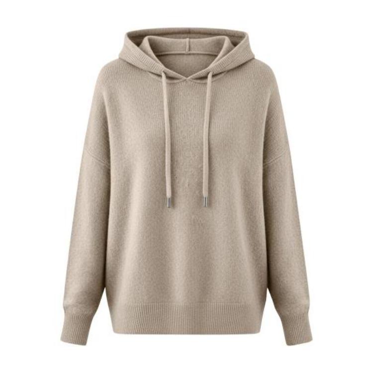 Women Hooded Sweater Adjustable Drawstring Long Sleeve Loose Fit Knitting Top Fall Winter Pullover