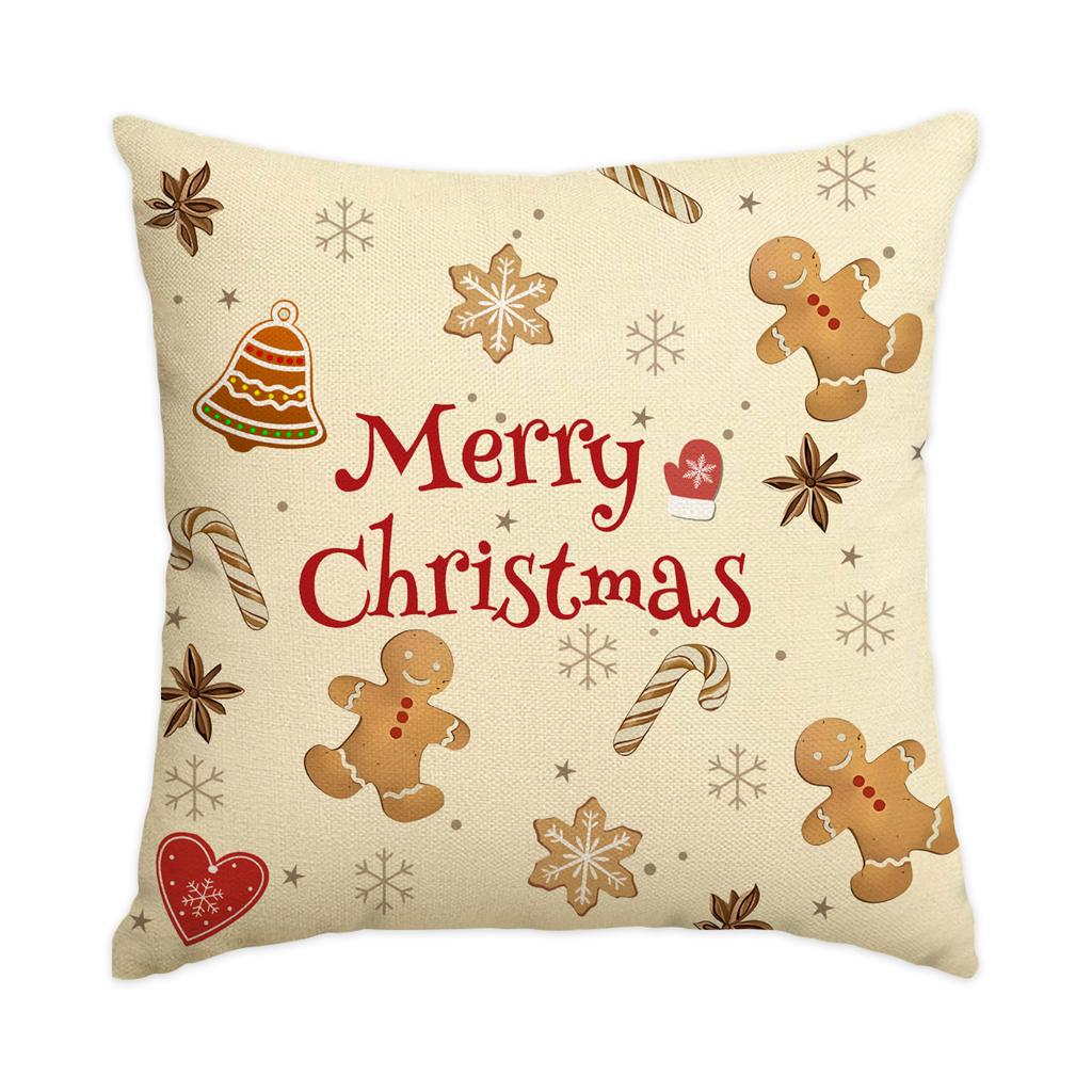 1/4Pcs Khaki Christmas Pillowcases, Candy Gingerbread Bakery Design Cushion Covers, Winter Holiday Home Decorations