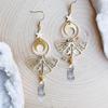 Boho Hippie Gold Color Stainless Steel Sun Star Moon Hollowed-out Moth Irregular White Crystal Dangle Earrings for Women Jewelry