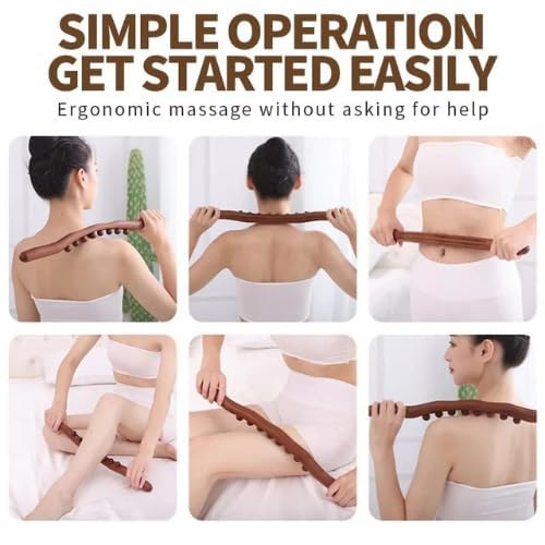 Kruvad 1 Line Black Gua Sha 8 Beads Wooden Massage Stick Tool for All of Your Body Spa Massager Lymphatic Drainage Guasha Body Pain Relief Wooden