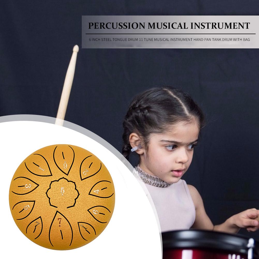 Steel Tongue Drum 11 Tune Percussion Musical Instrument Hand Pan Tank 6 Inch Musical Enjoyable Instrument Supplies