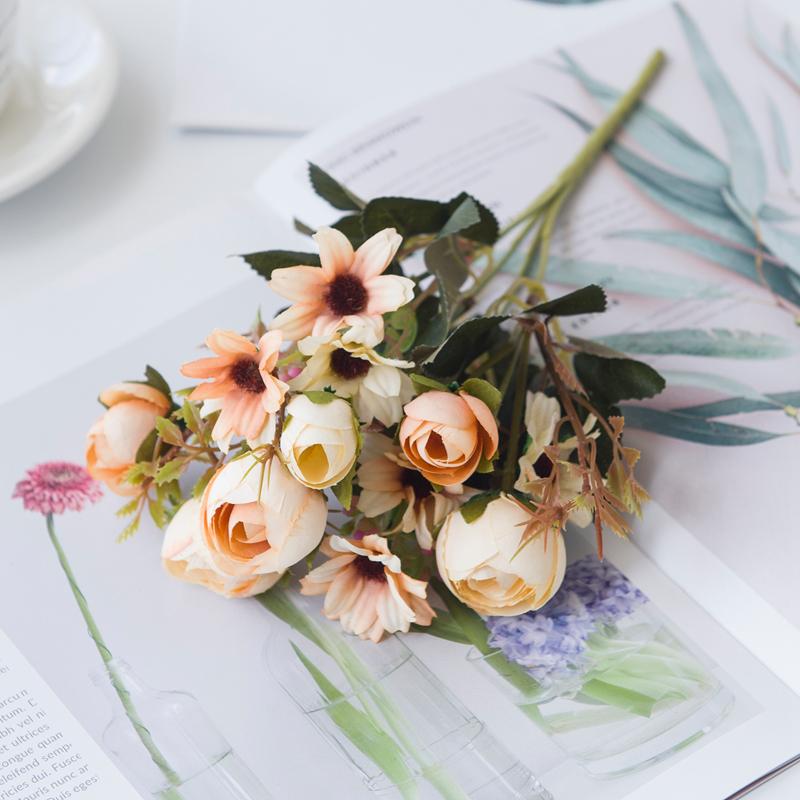 5PCS Pink Artificial Flowers Silk Roses Buds for Home Decor Wedding Arrangement Bridal Bouquet Christmas Wreath Accessories