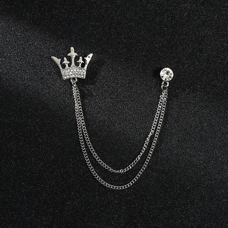 Herrenanzug-Reversnadel-Set im koreanischen Stil mit Kronenbrosche, Kette und Stern-Korsage