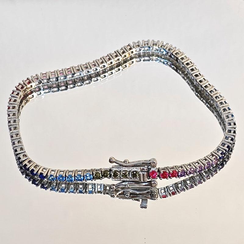 Multicolor 925 Sterling Silver Bracelet Tennis Bracelet 2 MM Adjustable Colorful Zircon Bracelets