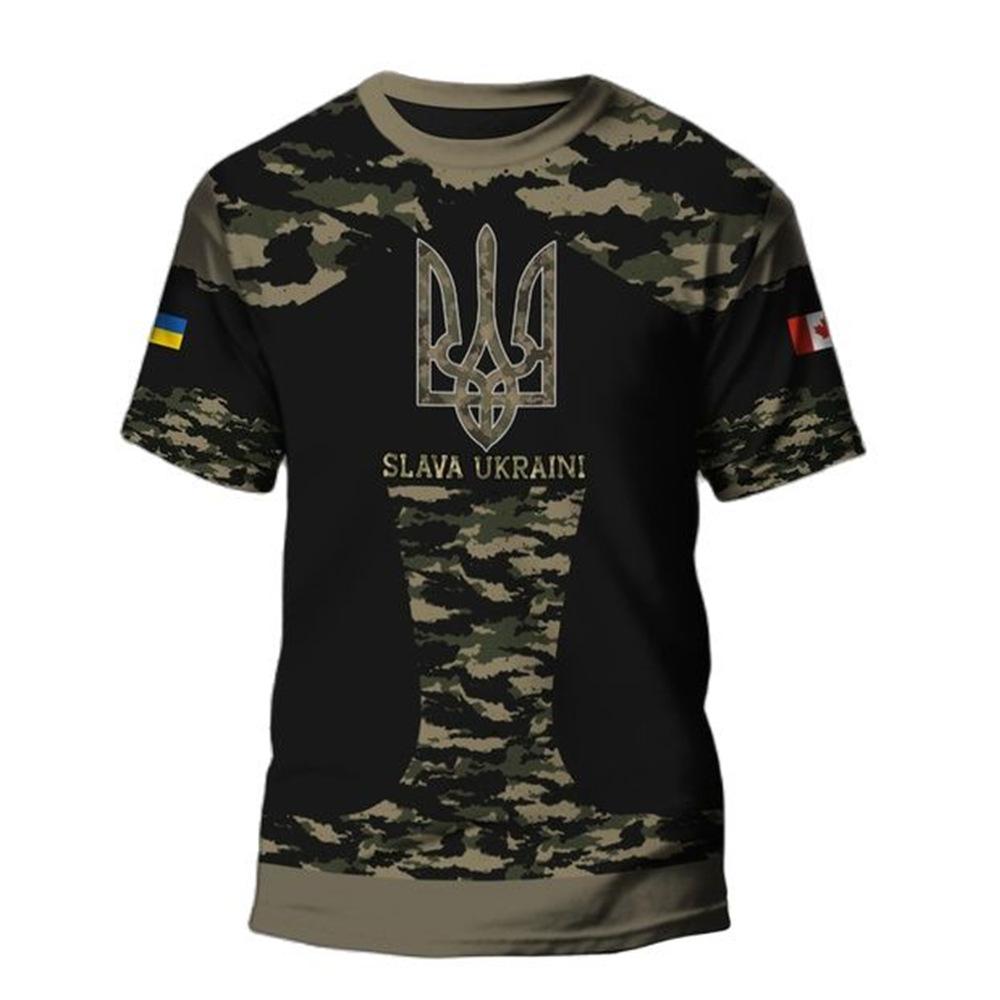 Ukraina Flagg Kamuflasje trykket 3D T-skjorte Sommer Ukrainske Veteraner Treningsklær Personlighet Tenårings Kortermet O-hals Topp