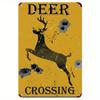 Vintage Deer Crossing Metal Tin Sign Retro Bullet Hole Style Warning Sign Wall Art Decor for Hunting Cabin Farmhouse Man Cave Ou