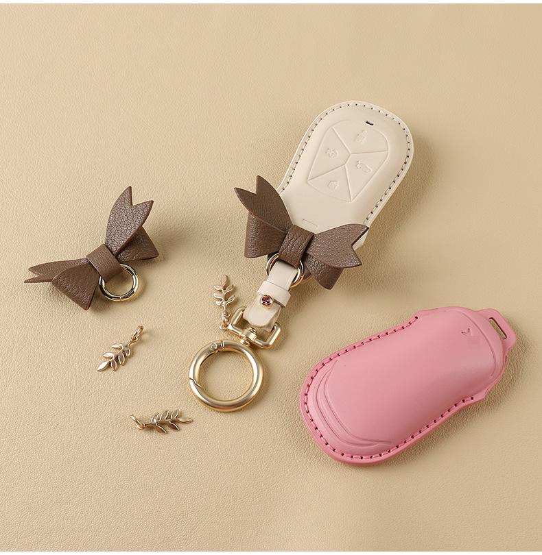 Women's Genuine Leather Bow Key Case for Xiaopeng P7 G9/G3i/P5 2022