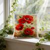 Poppy Flower Decorative Throw Pillow Red Floral Print With Green Leaves And Seeds For Living Room Bedroom