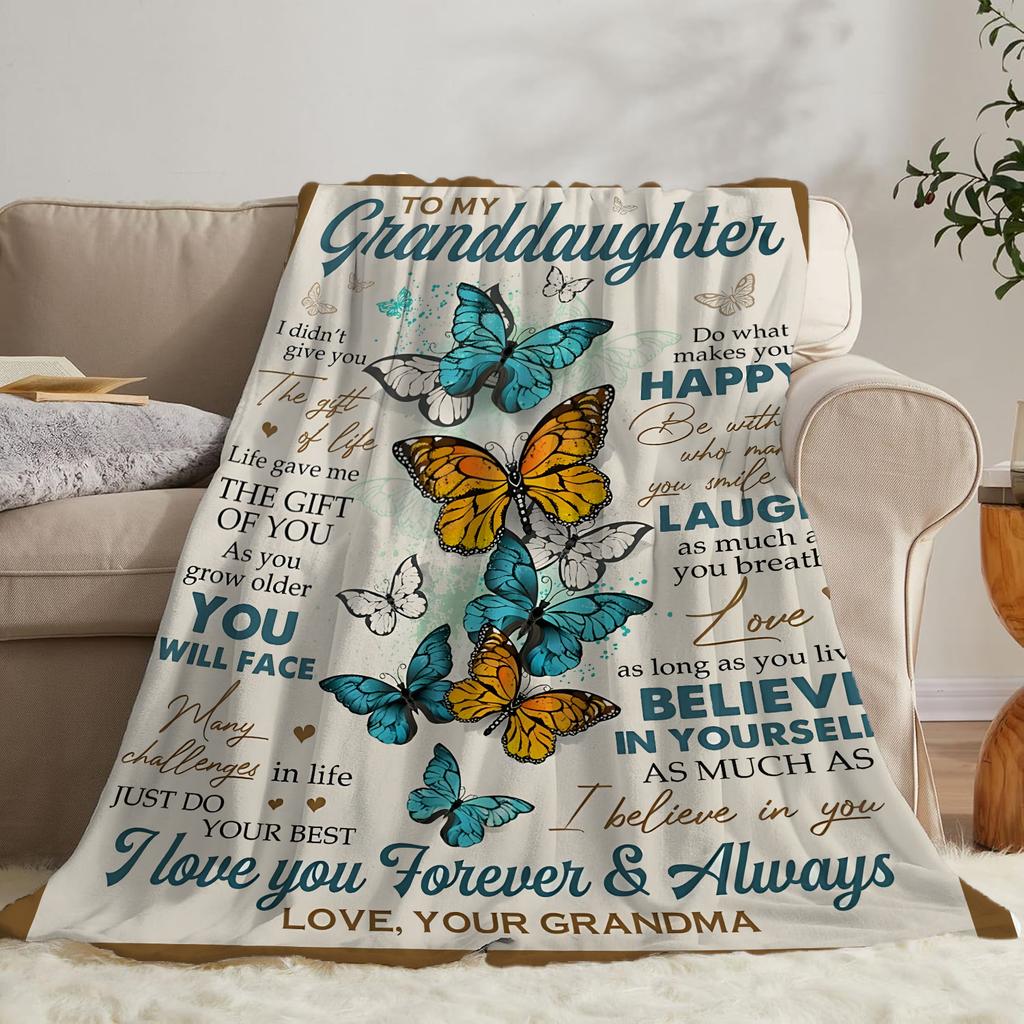 Butterfly Print Flannel Throw Blanket Soft Cozy Sofa Nap Blanket Camping Blanket Home Blanket Perfect Gift for Granddaughter